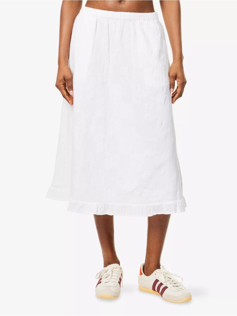 OBEY White Midi Skirt Jacquard Pattern Dogs Cotton Blend Flowy Summer Size XL
